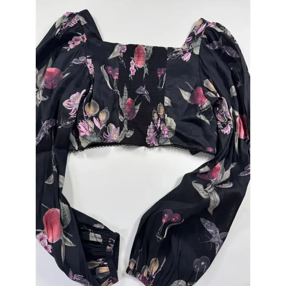 ALLSAINTS Ria Soleil Linen & Silk Crop Top In Black New Without Tags Size 8 $219 - Picture 7 of 7